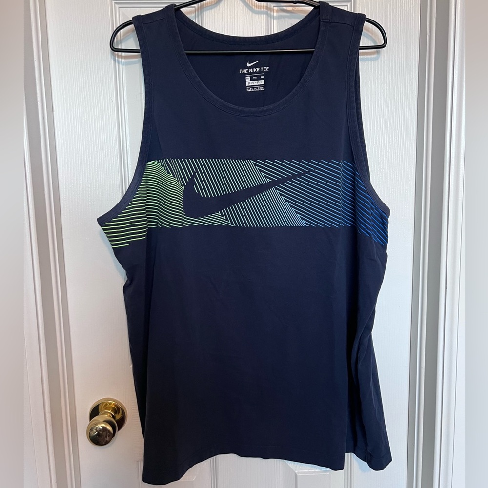 Nike Navy Blue Tank Top with Green and Blue Accents